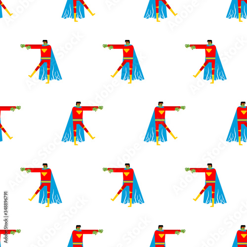 Superhero zombie pattern seamless. super hero Zombi background. Dead man in mask and raincoat. vector texture