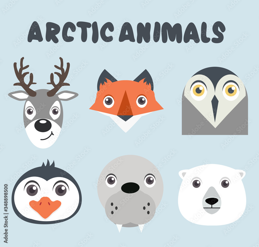 Cute Animal arctic heads set