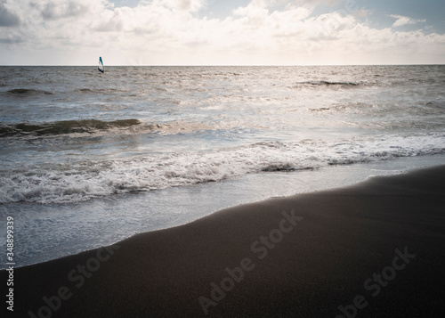 Mediterranean sea from ladispoli beach at sunset, Rome