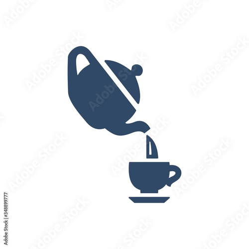 Pouring tea icon. Tea kettle and cup symbol.