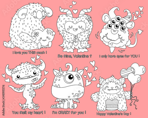 a collection of cute monsters in the valentine theme