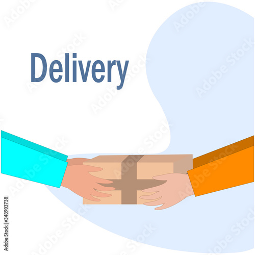 Delivery man hands over the package. Fast and free delivery transport . Online shopping and Express delivery