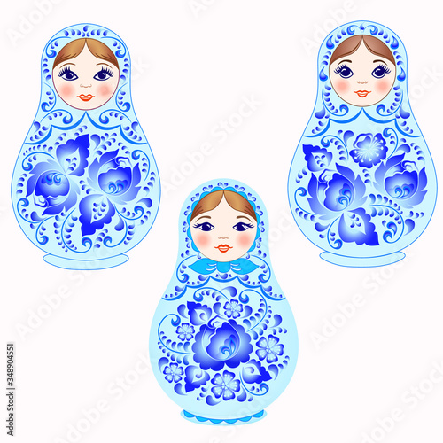 Set of nesting dolls, gzhel pattern