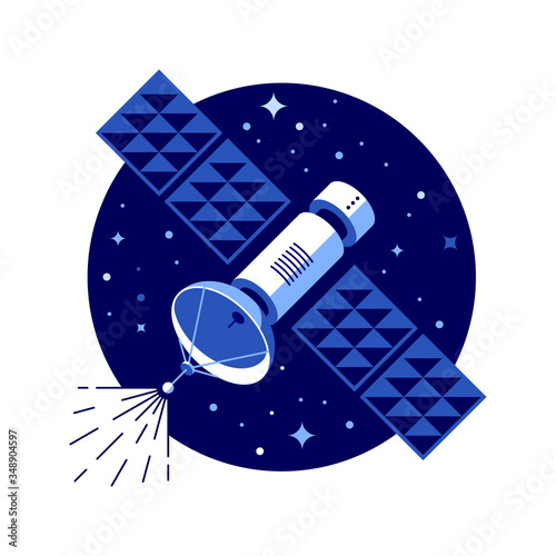 Blue satellite in space vector illustration