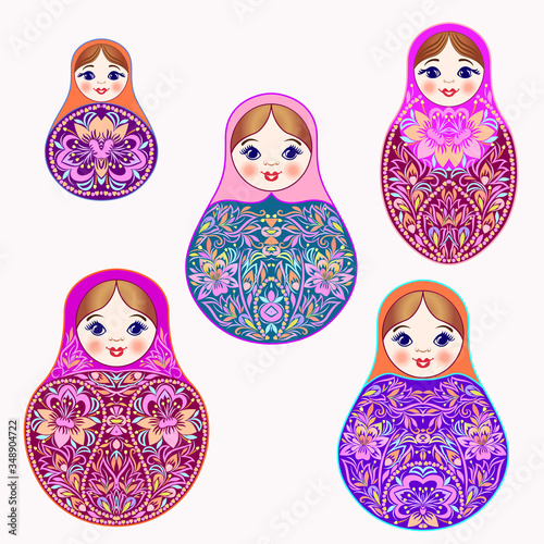 Set of colorful nesting dolls.