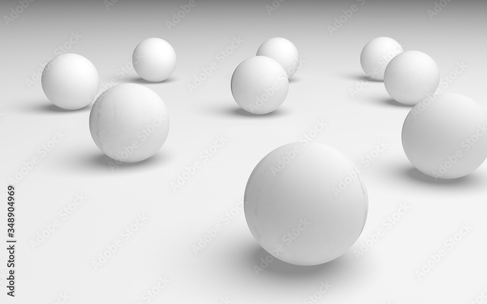 White abstract background. Set of white balls isolated on white backdrop. 3D illustration White abstract background. Set of white balls isolated on white backdrop. 3D illustration