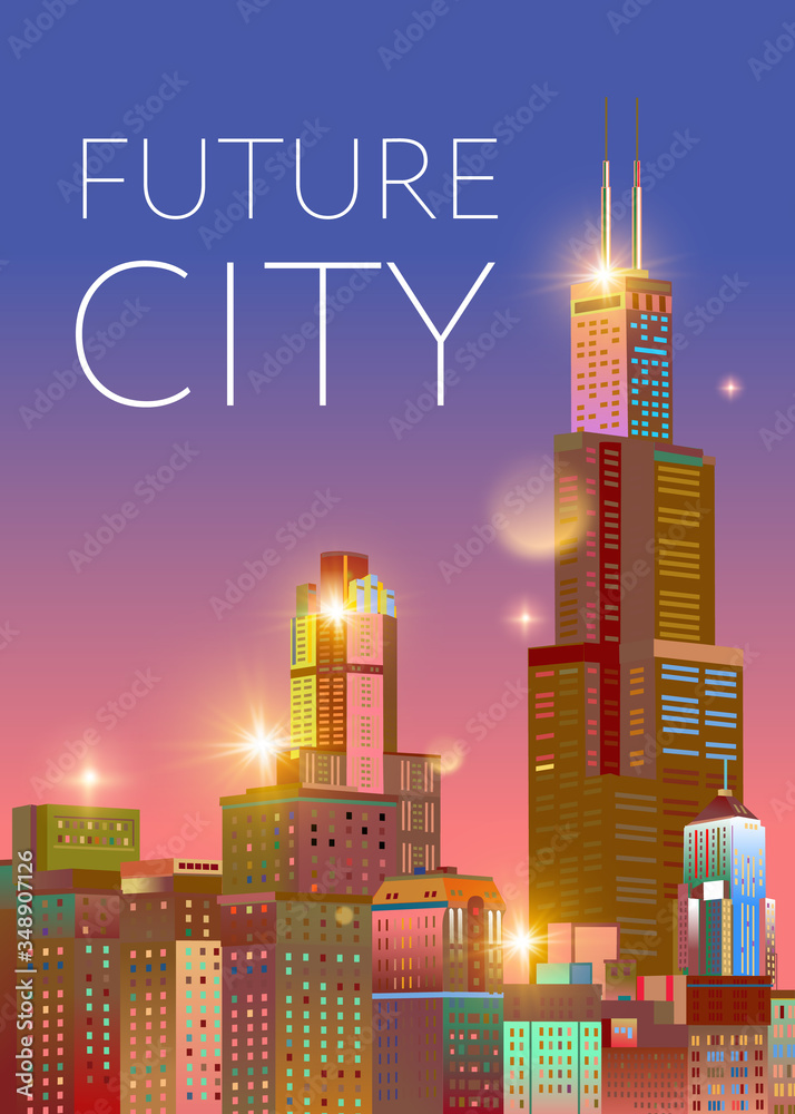 City of the future. Vector illustration. Cover design, catalog.