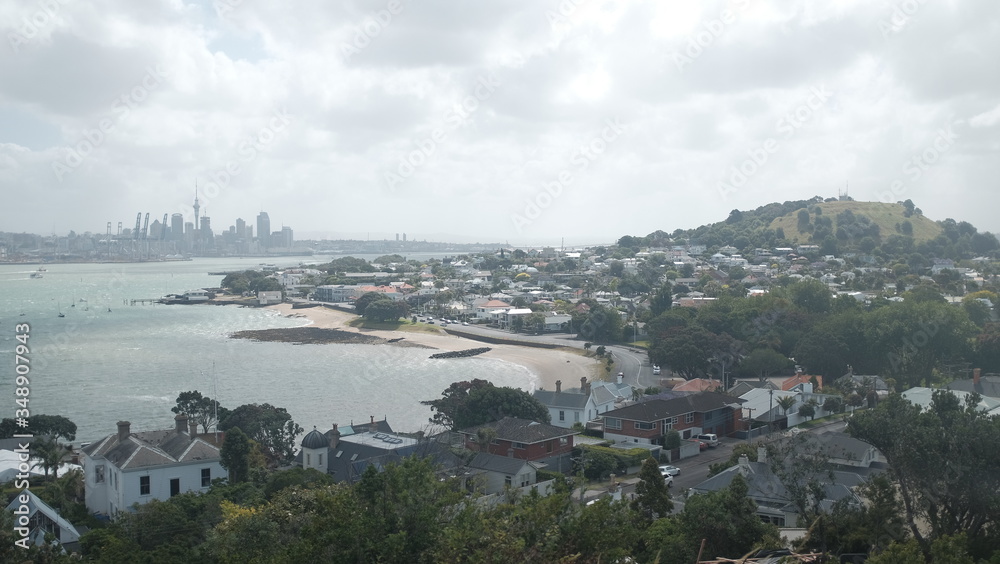 Auckland city skyline with the view of Devonport at North head hill, North Island, New Zealand