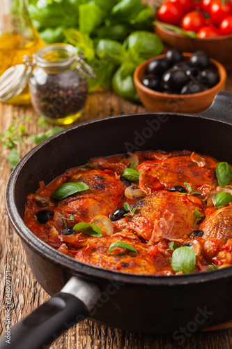 Traditionally made chicken in tomato sauce cacciatore.
