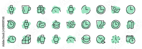 Simple set of time icon color editable template. Contains icons such as time check, speedometer calendar and other vector signs isolated on a white background for graphic and web design. 48x48 pixels