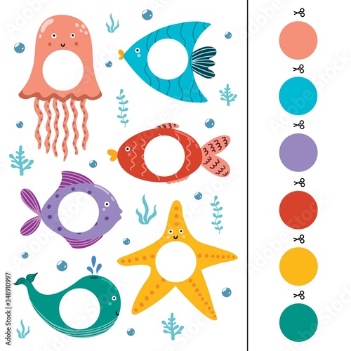 Sea animals color matching game for kids