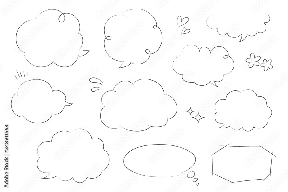 鉛筆風手書きの吹き出しセット, Vector set of handwriting speech bubbles isolated on white background. 鉛筆風手書きの吹き出しセット, Vector set of handwriting speech bubbles isolated on white background.