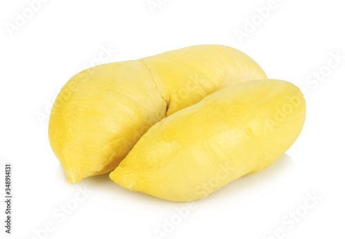 Durian peeled, tropical fruits isolated on white background.