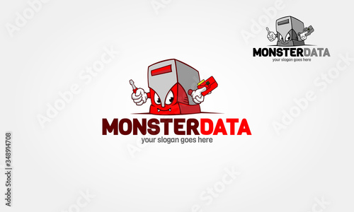 Monster Data Creative Logo Template. This Cartoon Character logo design for mobile application, design studio, progamming, computing and creative business.
