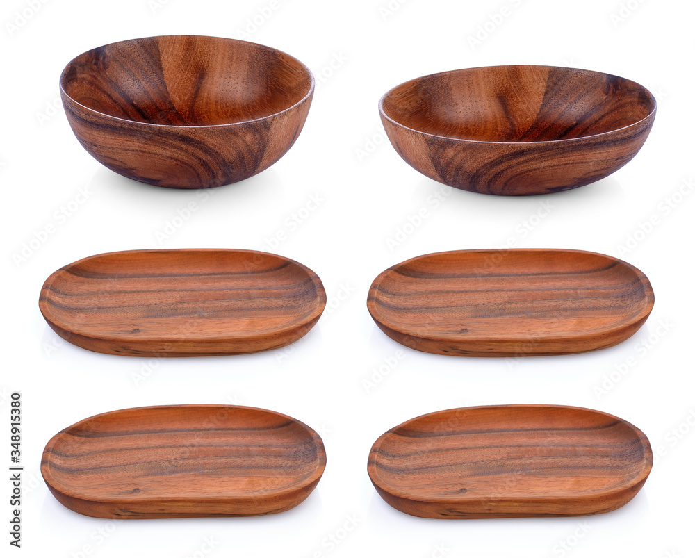 set of Wood plate isolated on white background set of Wood plate isolated on white background