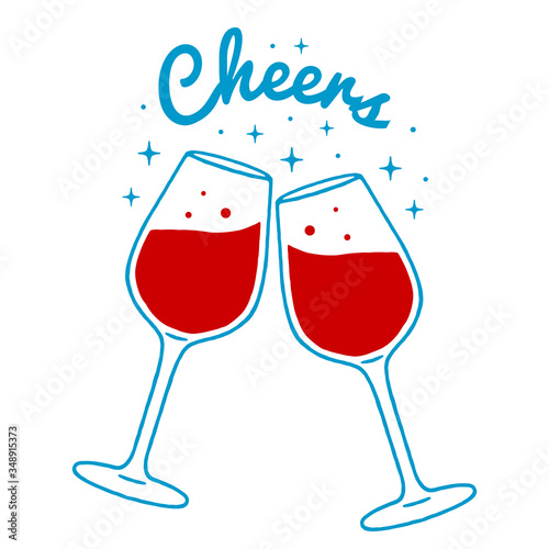Clink. Clinking Wine Glasses. Wine Glasses Icon. Wine glasses hand-drawing. Clinking Wine Glasses on white background isolated. Stock Vector Illustration. 