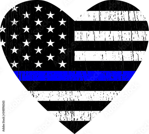 Heart with grunge flag United States of America with blue line - flat icon