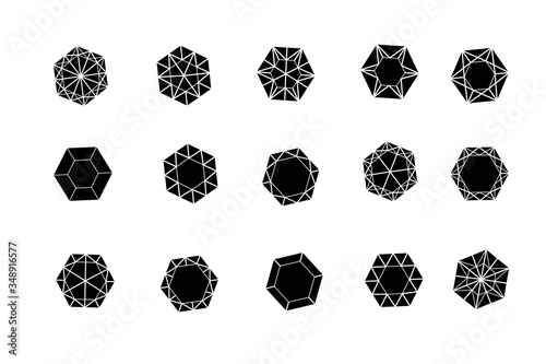 Set of isolated gem stones, emblems with diamonds.  Vector illustration.