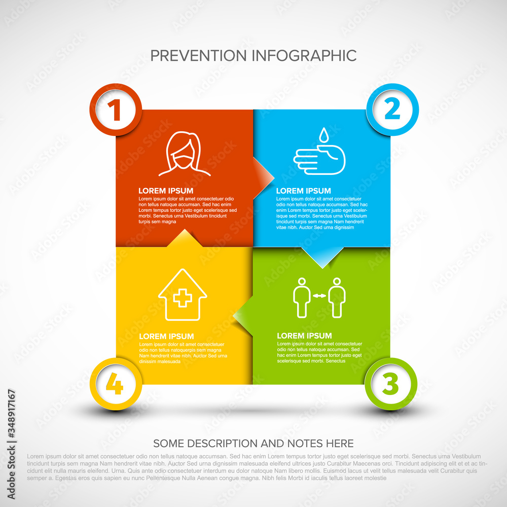 Covid-19 prevention infographic template - four blocks Stock