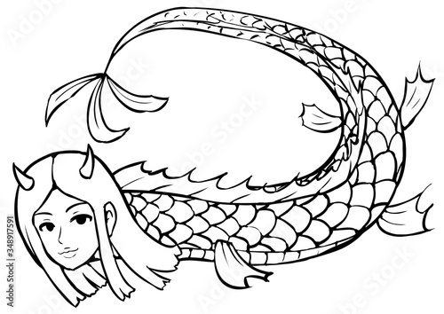 疫病退散 妖怪 神社姫のイラスト 線画
文政2年に肥前国に現れた妖怪
「我は龍宮よりの使者・神社姫である。病が流行る。しかし我の写し絵を見ればその難を逃れることができ、さらに長寿を得るだろう」と語った