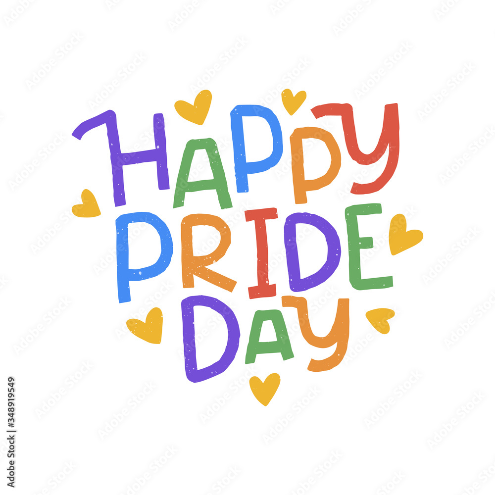 LGBT vector illustration. Happy Pride day hand drawn color lettering.