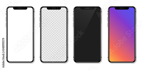 Realistic smartphone with empty white screen. Vector illustration