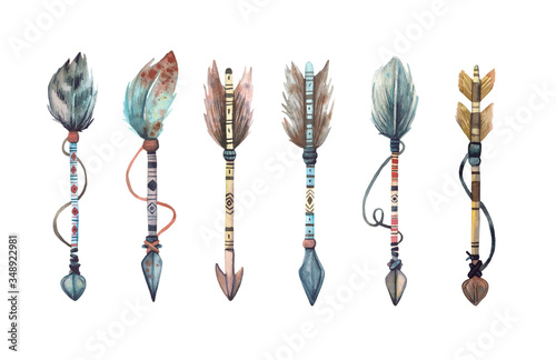Watercolor hand painted boho\troibal arrows collection.
