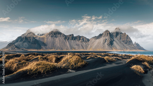 Vestrahorn with clouds and sand dunes Iceland Europe