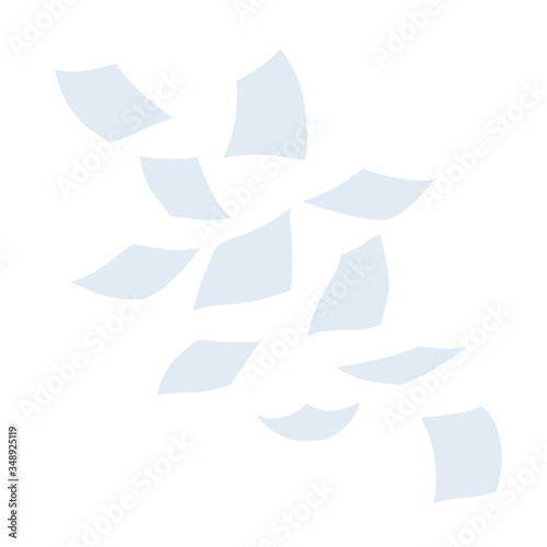 Flying white paper file documents. The element of working with letters on a white background. Cartoon flat illustration. Left office trash