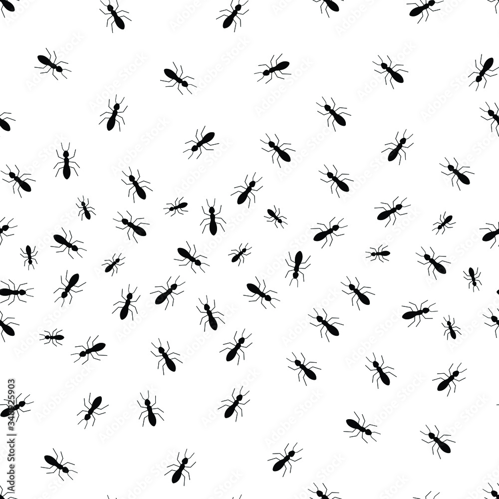 Fototapeta premium Seamless repeating pattern Small ants isolated on white background hand drawn vector illustration Use for fabric, textile, fashion