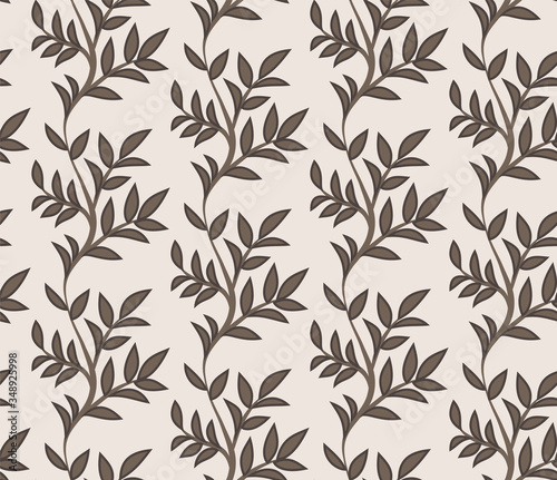 A pattern of twigs with beige leaves. Decorative, abstract. Suitable for curtains, wallpapers, fabrics, tiles, wrapping paper. © Avilika