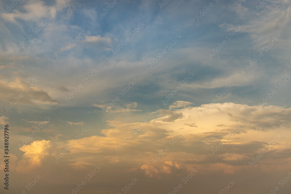 Beautiful sky with clouds background. The softness of the clouds and the brightness of the sky. Light blue background.