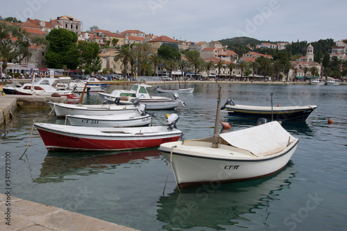 Fototapeta Naklejka Na Ścianę i Meble -  Pier and sea in Cavtat or Ragusavecchi, city located in Dalmatia, on the Adriatic Sea coast, Croatia, Europe