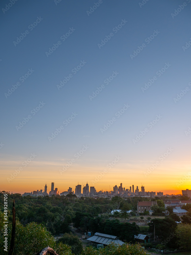 sunrise over melbourne city skyline