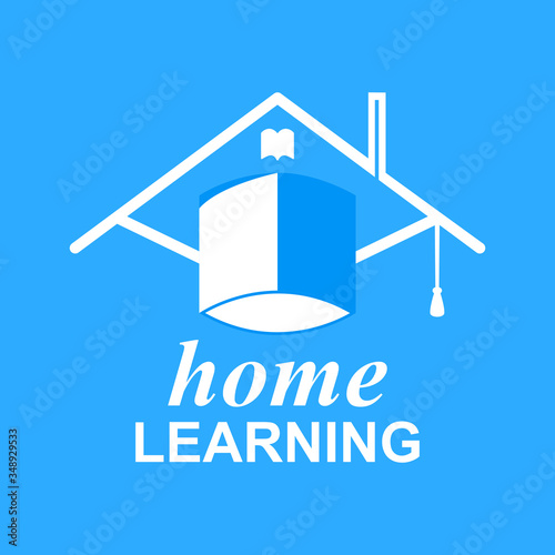 Home learning logo, E-learning, Online education at home, work from home. Vector illustration about learning