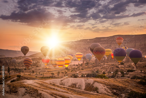 Sunset with hot air ballons Goreme, Cappadocia, Turkey 