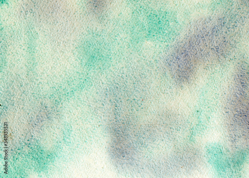 Hand painted abstract Watercolor Wet turquoise and blue Background with stains. Watercolor wash. Abstract painting. design for invitation, greeting card, wedding. empty space for text © Hanna