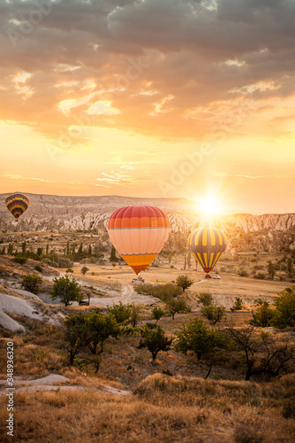 Sunset with hot air ballons Goreme, Cappadocia, Turkey 