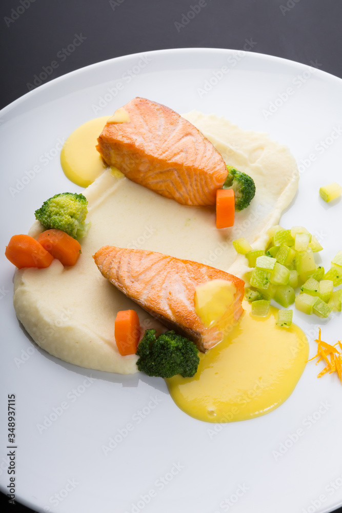 Fried salmon fillet with vegetables Fried salmon fillet with vegetables