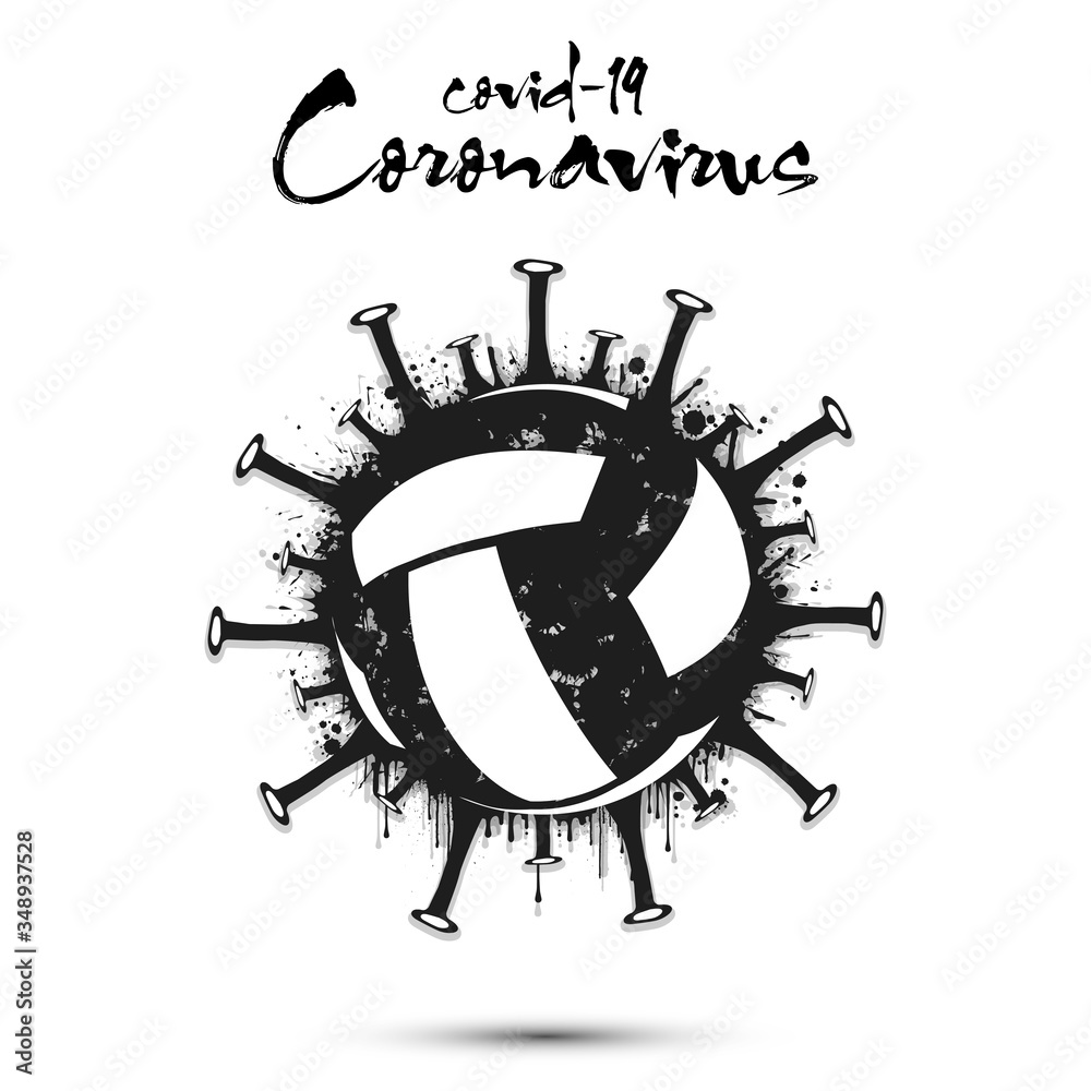 Coronavirus sign with volleyball ball made of blots. Stop covid-19 outbreak. Caution risk disease 2019-nCoV. Cancellation of sports tournaments due to an outbreak of coronavirus. Vector illustration Coronavirus sign with volleyball ball made of blots. Stop covid-19 outbreak. Caution risk disease 2019-nCoV. Cancellation of sports tournaments due to an outbreak of coronavirus. Vector illustration