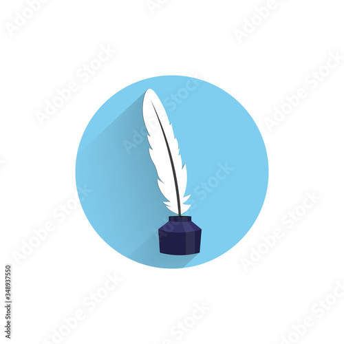 feather ink flat icon inkwell colorful flat icon with long shadow. inkwell flat icon