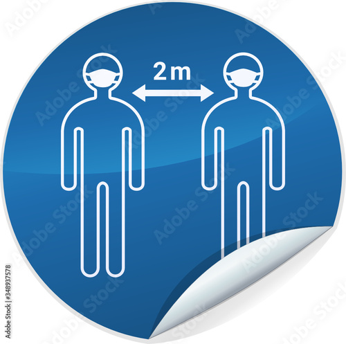Sticker de port du masque et de distanciation sociale obligatoire de 2 m (isolé)