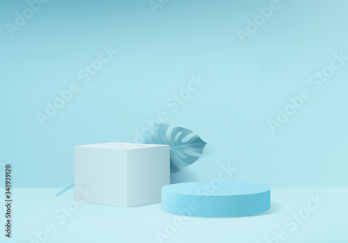 Minimal Podium and scene with 3d render vector in abstract blue background composition, 3d illustration mock up scene geometry shape platform forms for product display. stage for awards in modern.