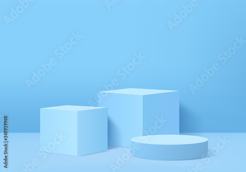 Minimal Podium and scene with 3d render vector in abstract Blue background composition, 3d illustration mock up scene geometry shape platform forms for product display. stage for awards in modern.