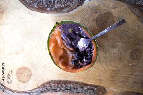 Healthy smoothie bowls with fruits and veggies