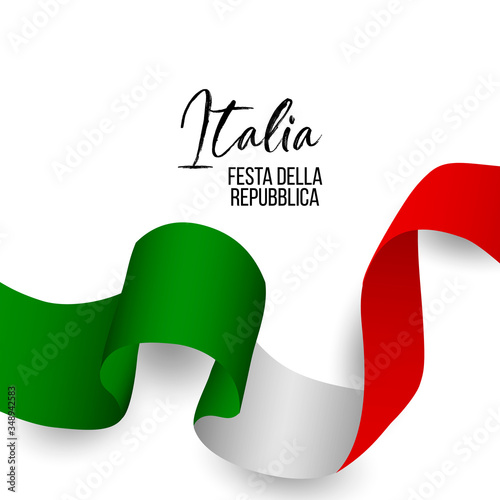 2nd june, Italy Happy republic Day greeting card. Waving italian flags and balloons isolated on white background. Patriotic Symbolic background Vector illustration. Festa della repubblica