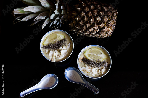 Healthy smoothie bowls with fruits and veggies