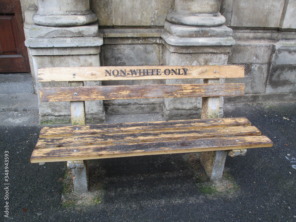 A bench in Cape Town during the apartheid period placed outside the High  Court Civil Annex. Even benches were reserved to whites only of non white  only Stock 写真 | Adobe Stock