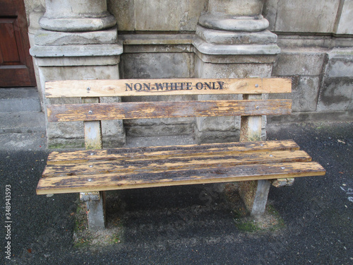 A bench in Cape Town during the apartheid period placed outside the High Court Civil Annex. Even benches were reserved to whites only of non white only