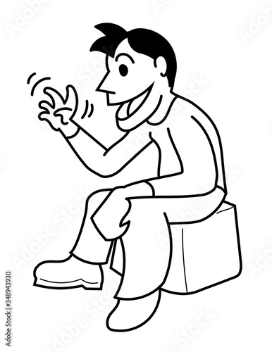 A young man telling a story. Sitting and smiling, In cartoon style. Vector illustration.
